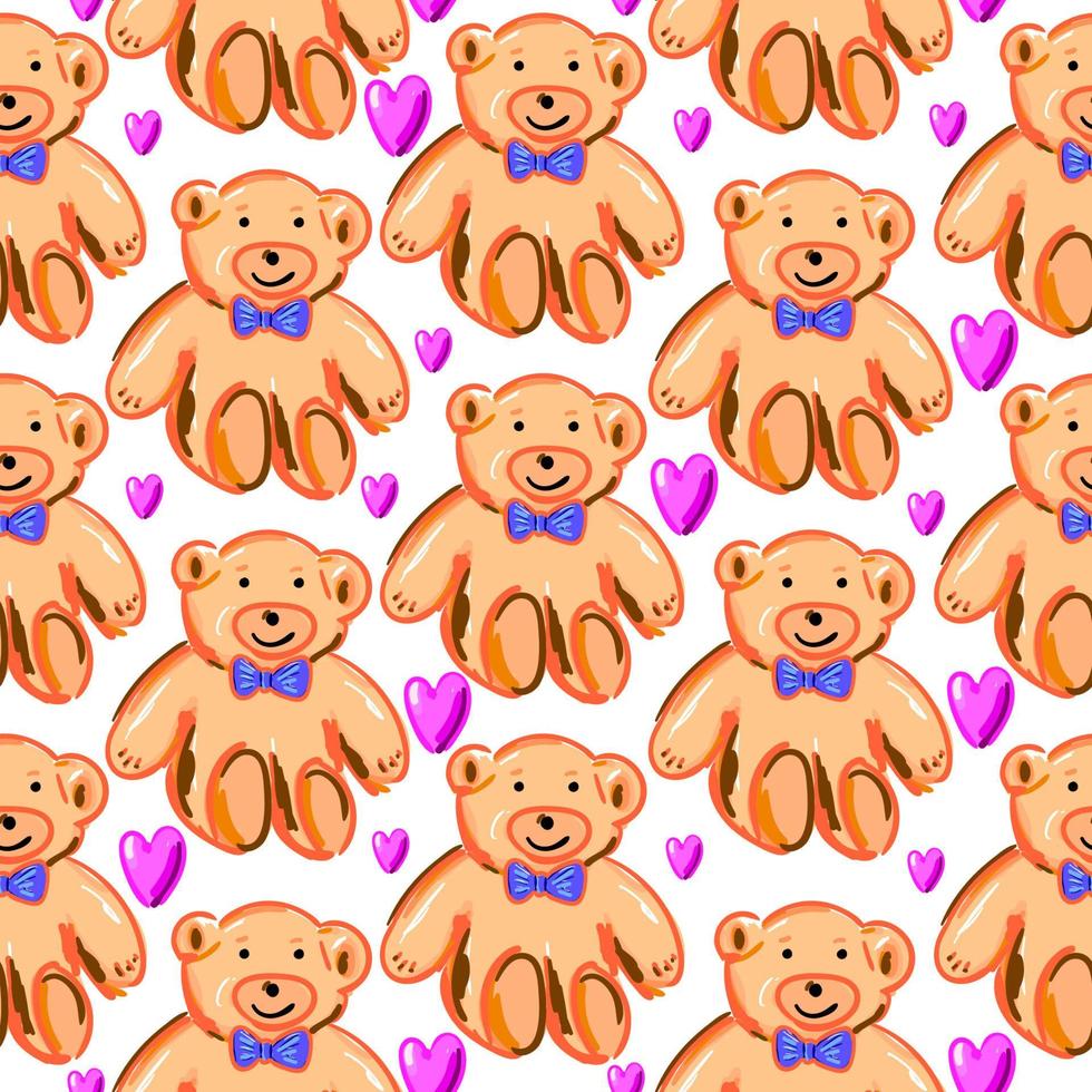 Seamless pattern of cute brown teddy bears on white background. vector