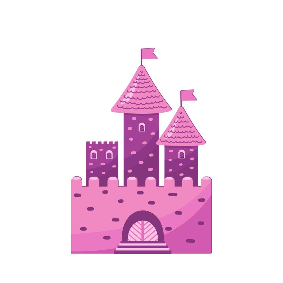 Princess castle, pink magic castle. Fairytale. Illustration for printing, backgrounds, packaging, greeting cards, posters, stickers, textile and seasonal design. Isolated on white background. vector