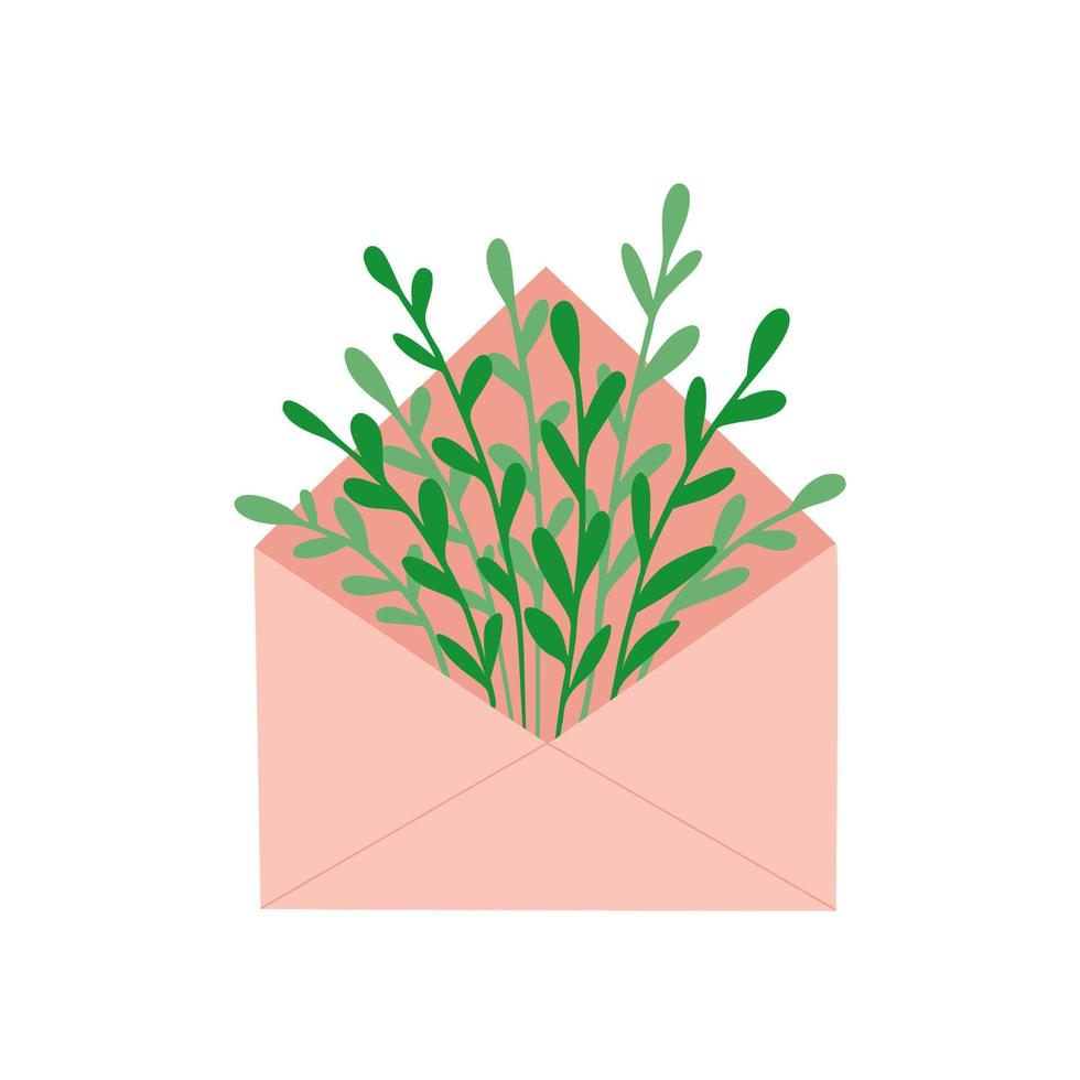 Envelope with plants. Illustration for printing, backgrounds, covers, packaging, greeting cards, posters, stickers, textile and seasonal design. Isolated on white background. vector