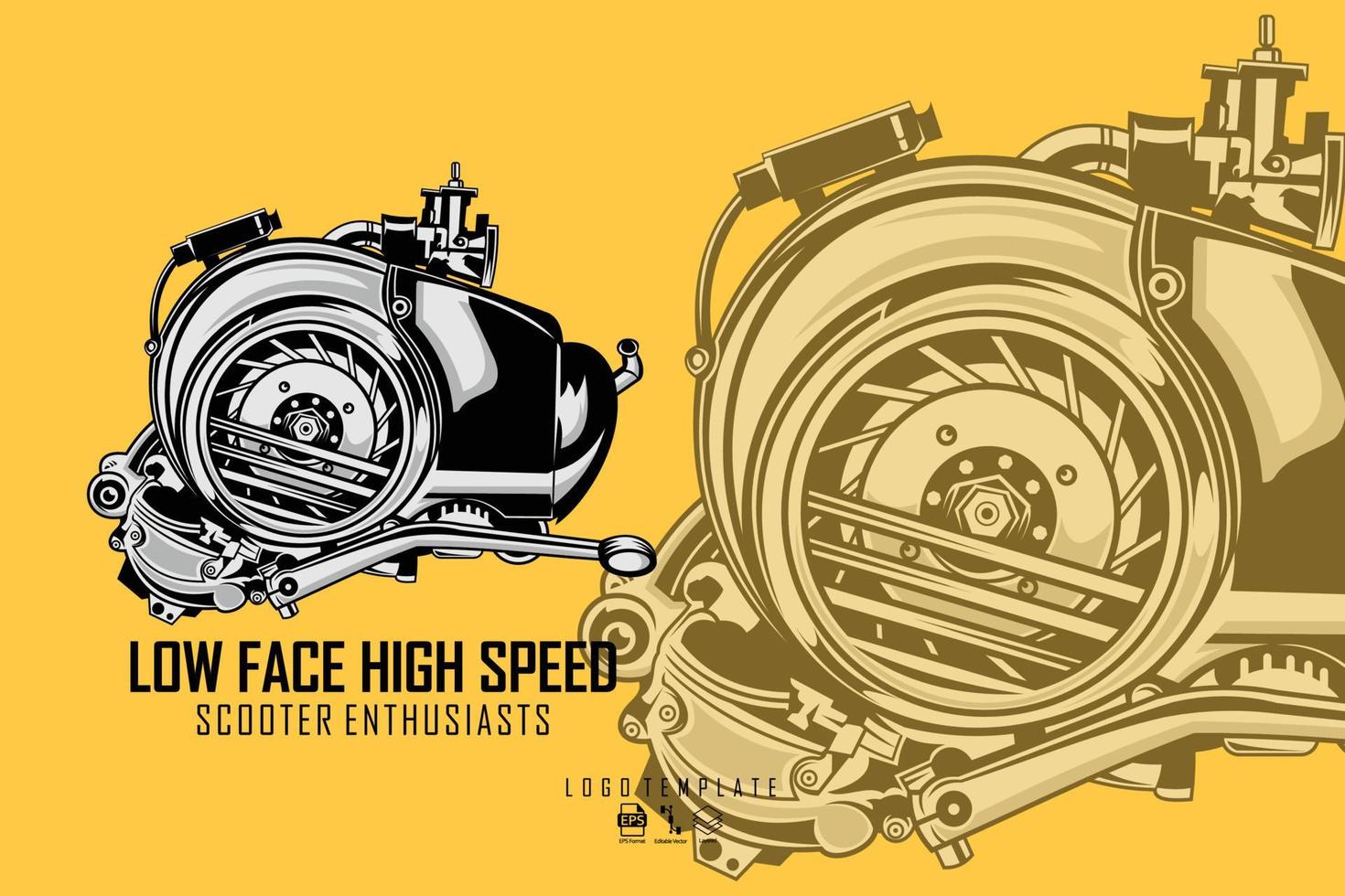 ilustración de motor de scooter con fondo amarillo, formato listo eps 10.eps vector