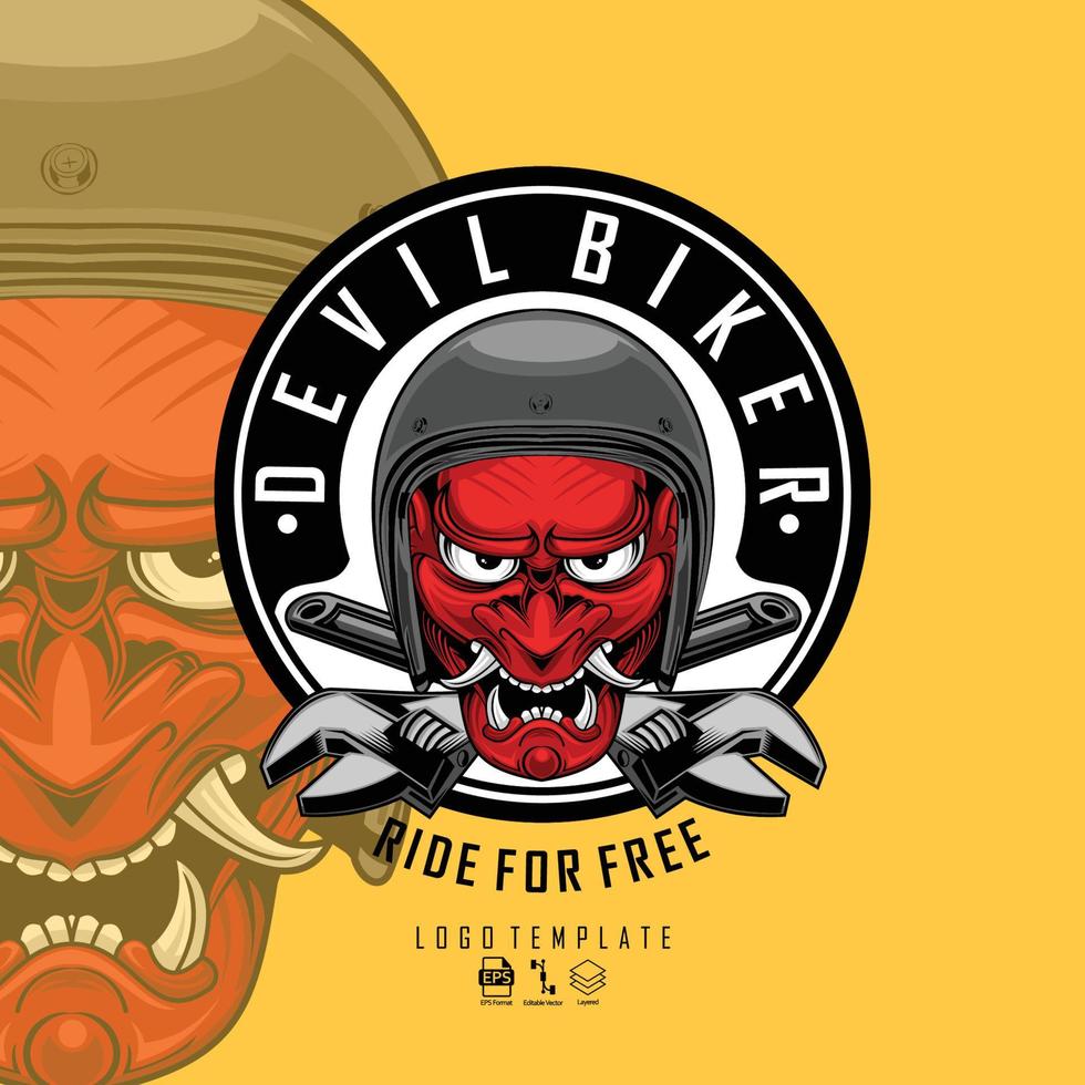 DEVIL BIKER ILLUSTRATION WITH A YELLOW  BACKGROUND.eps vector