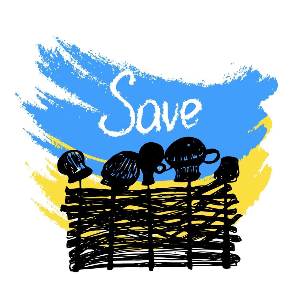 Ukraine Russia conflict.War in Ukraine concept isolated on white background.Ukrainian woven wattle and daub jugs with hand drawn style.Save Ukraine.Vector illustration. vector