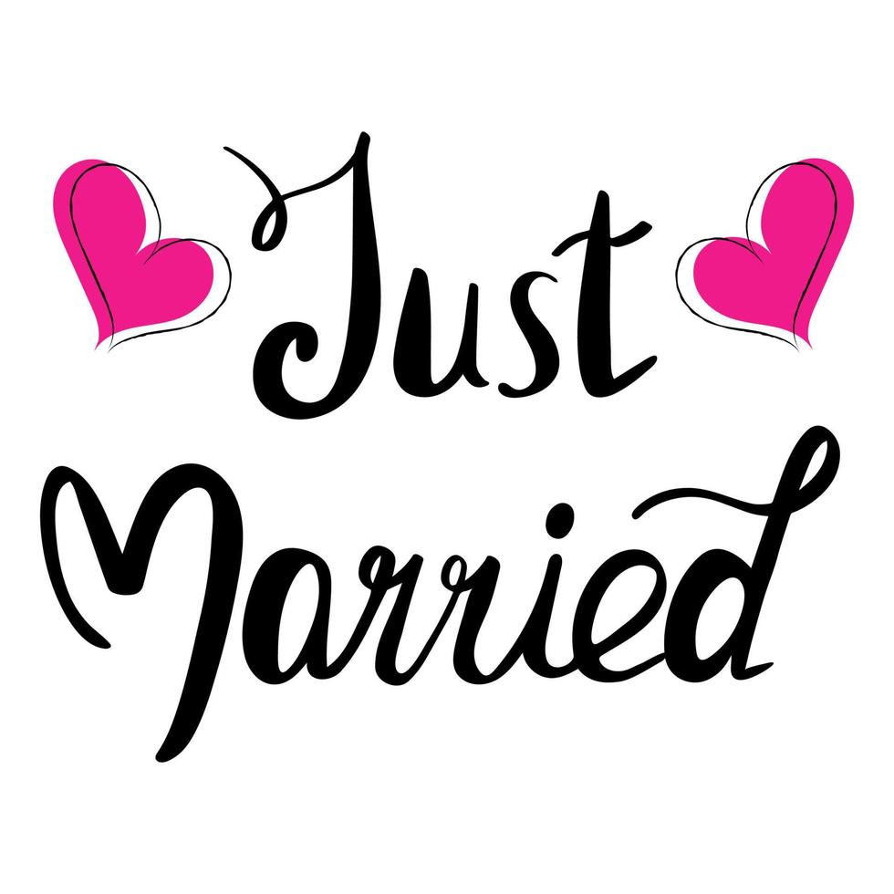 Just married vector lettering phrase.