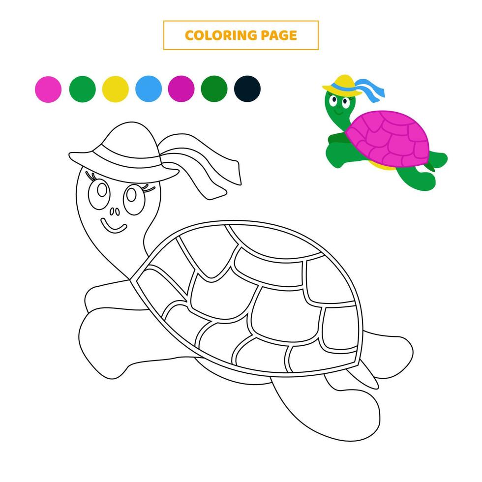 página para colorear para niños con linda tortuga. vector