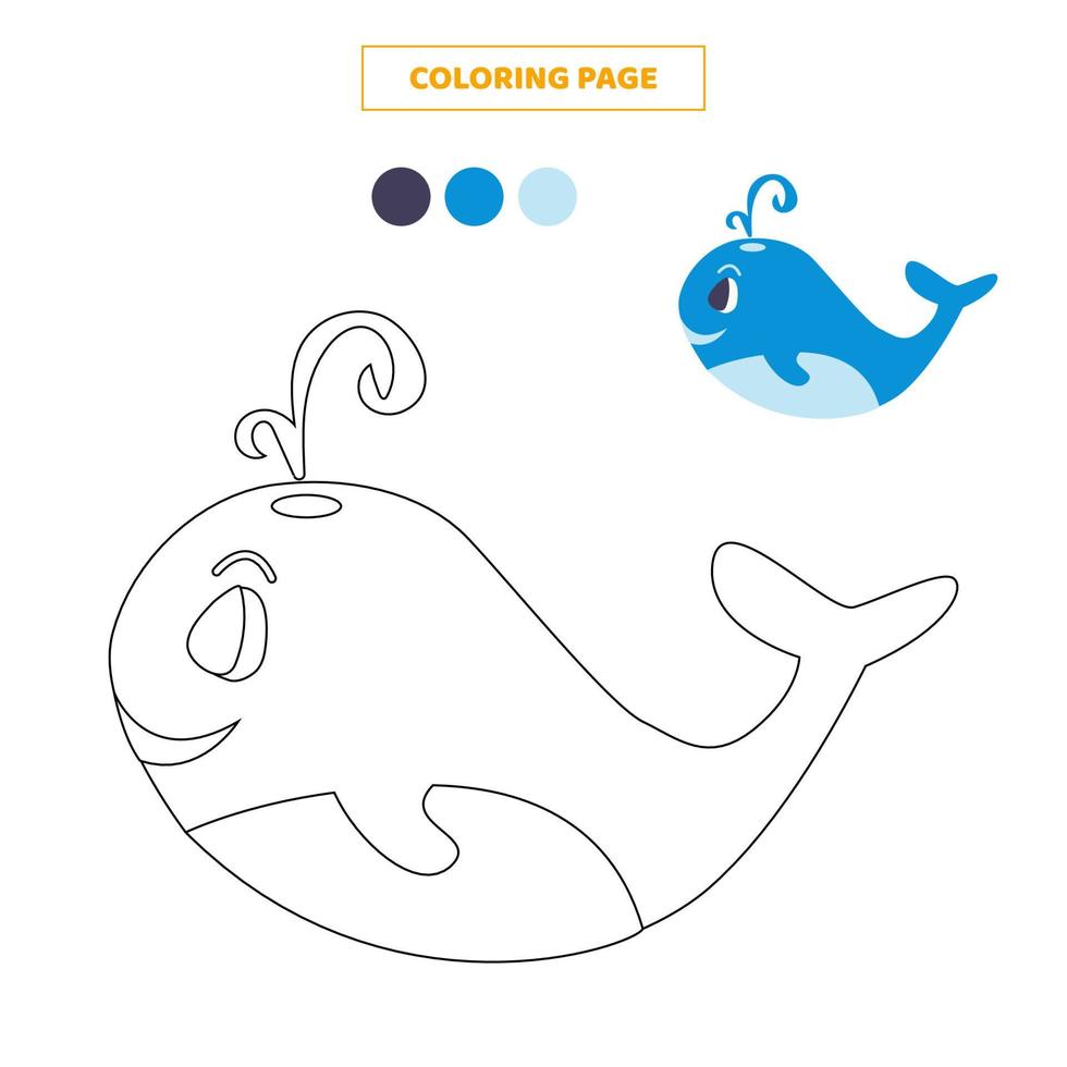 Coloring page for kids with cute whale. vector