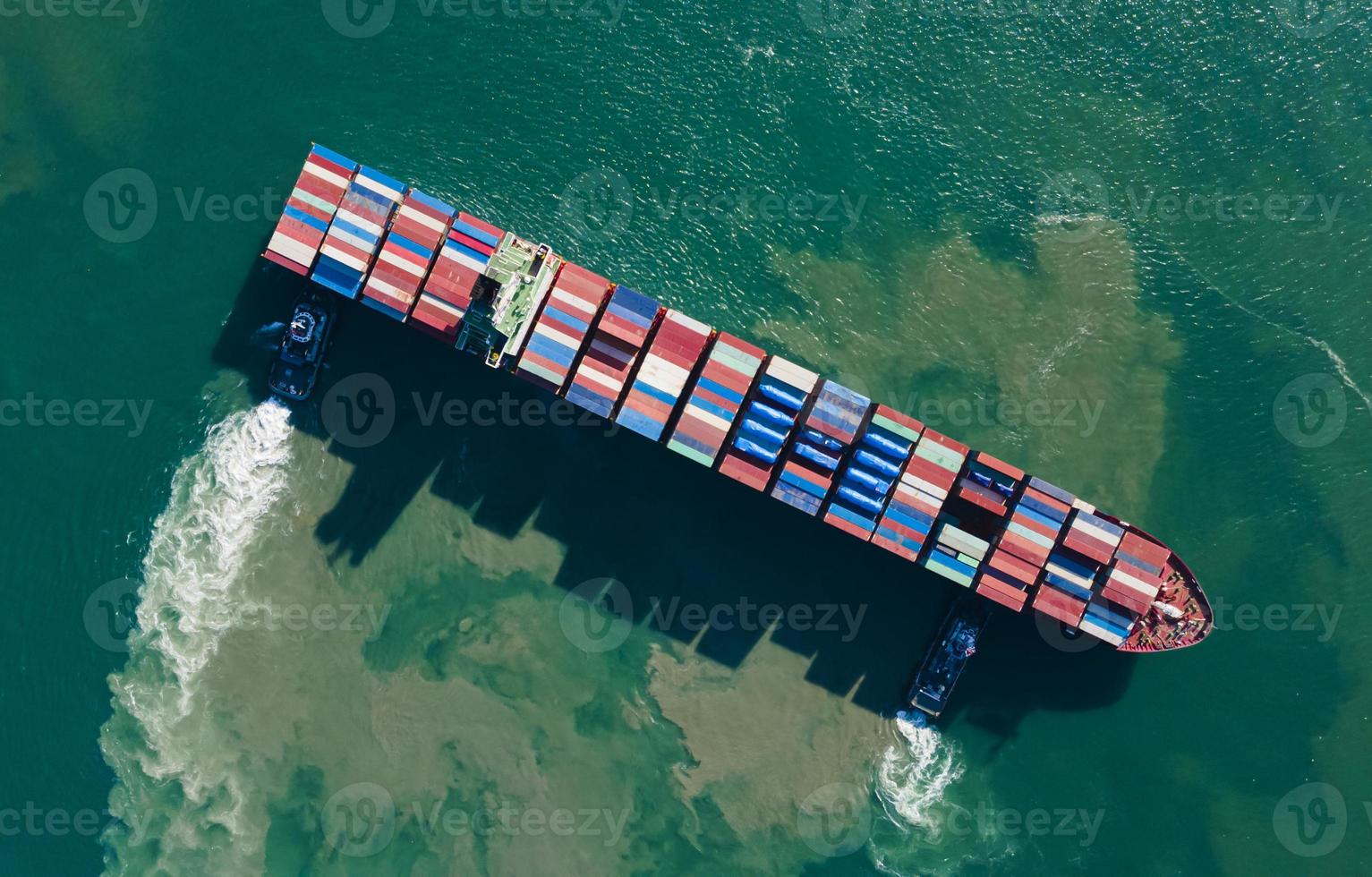 Aerial top view  Logistics and transportation of Container Cargo ship and Cargo import export business photo