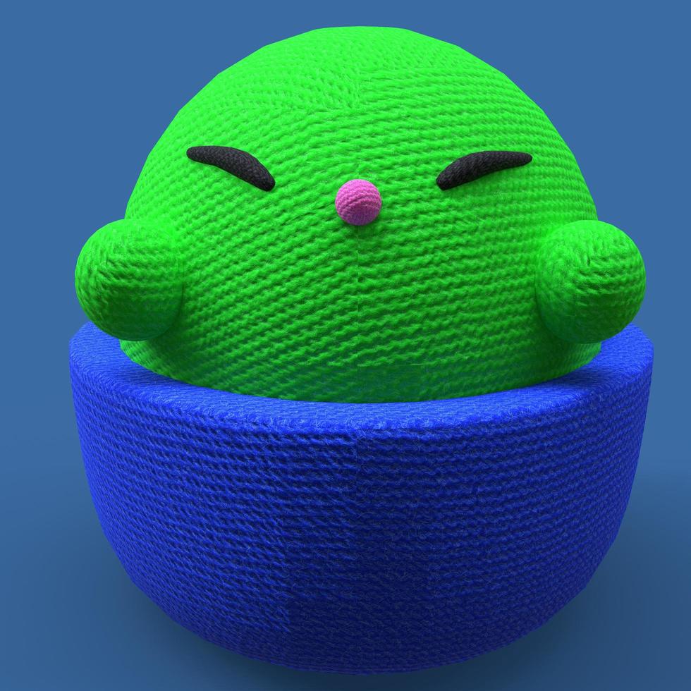 Green plush toy isolated on blue photo