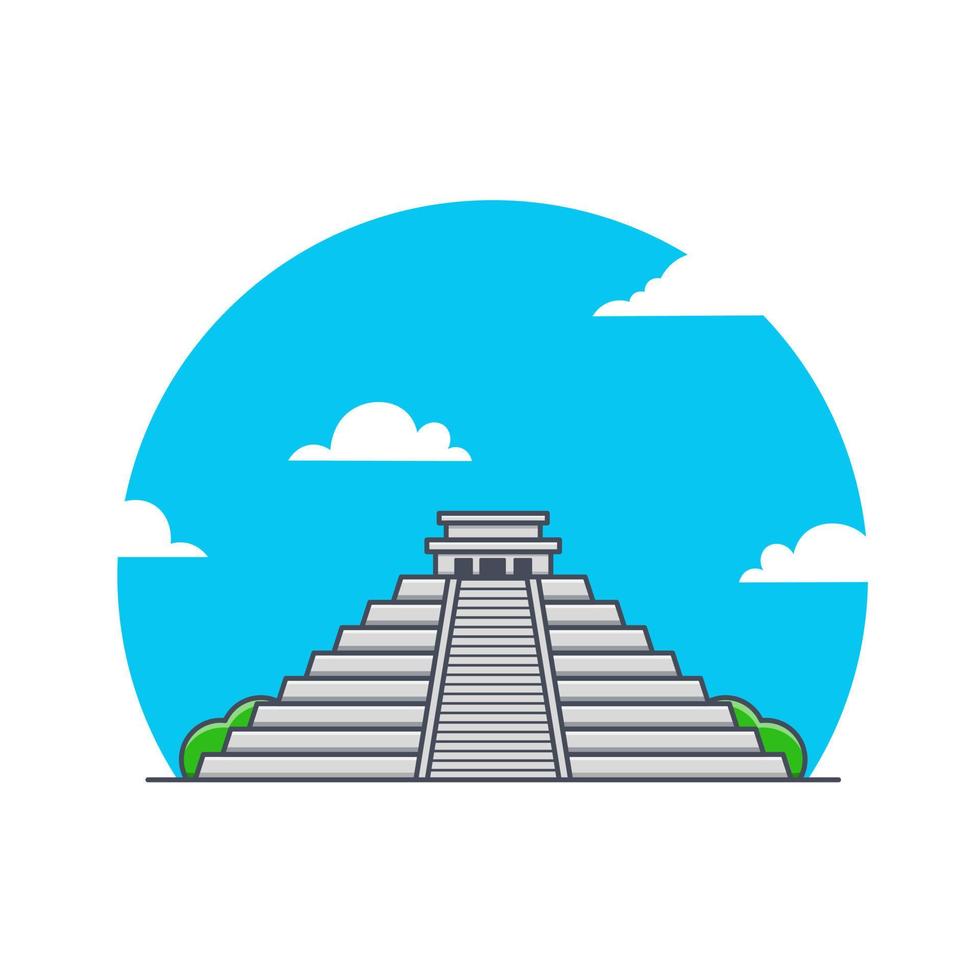 chichen itza flat illustration cartoon icon vector