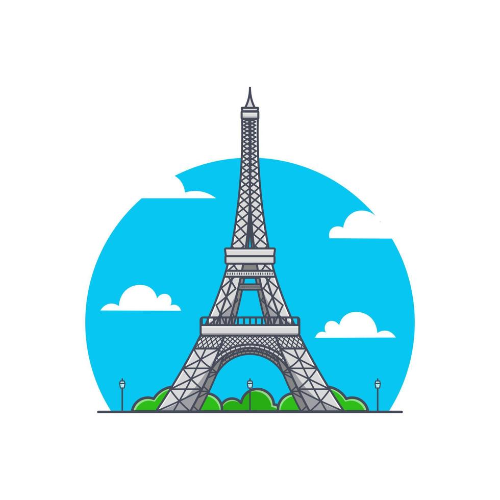 Paris eiffel tower flat illustration cartoon icon vector