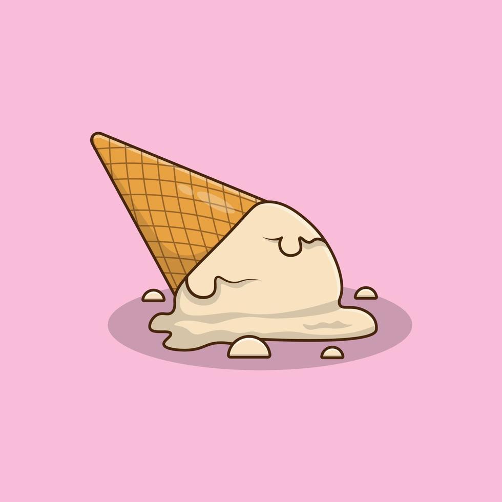 Flat dropped ice cream cartoon icon illustration vector