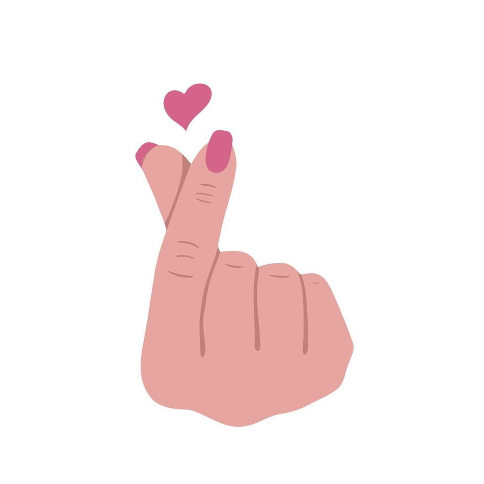 Heart fingers sign, Korean love symbol with finger hand. Valentines icon. Illustration for printing, backgrounds, covers, greeting cards, posters and stickers. Isolated on white background. vector