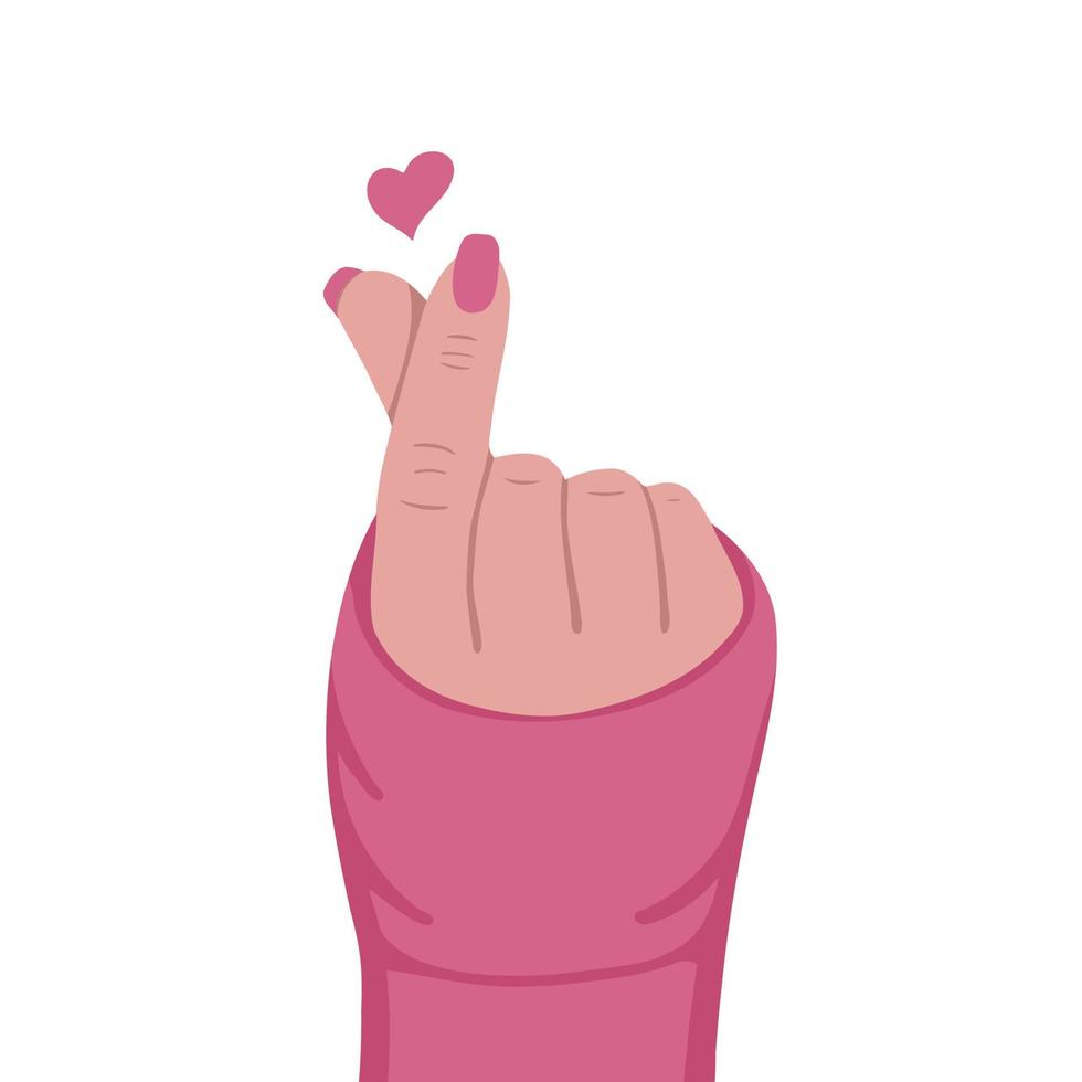 Heart sign fingers on hand. Finger love symbol. Illustration for printing, backgrounds, covers, packaging, greeting cards, posters, stickers and seasonal design. Isolated on white background. vector