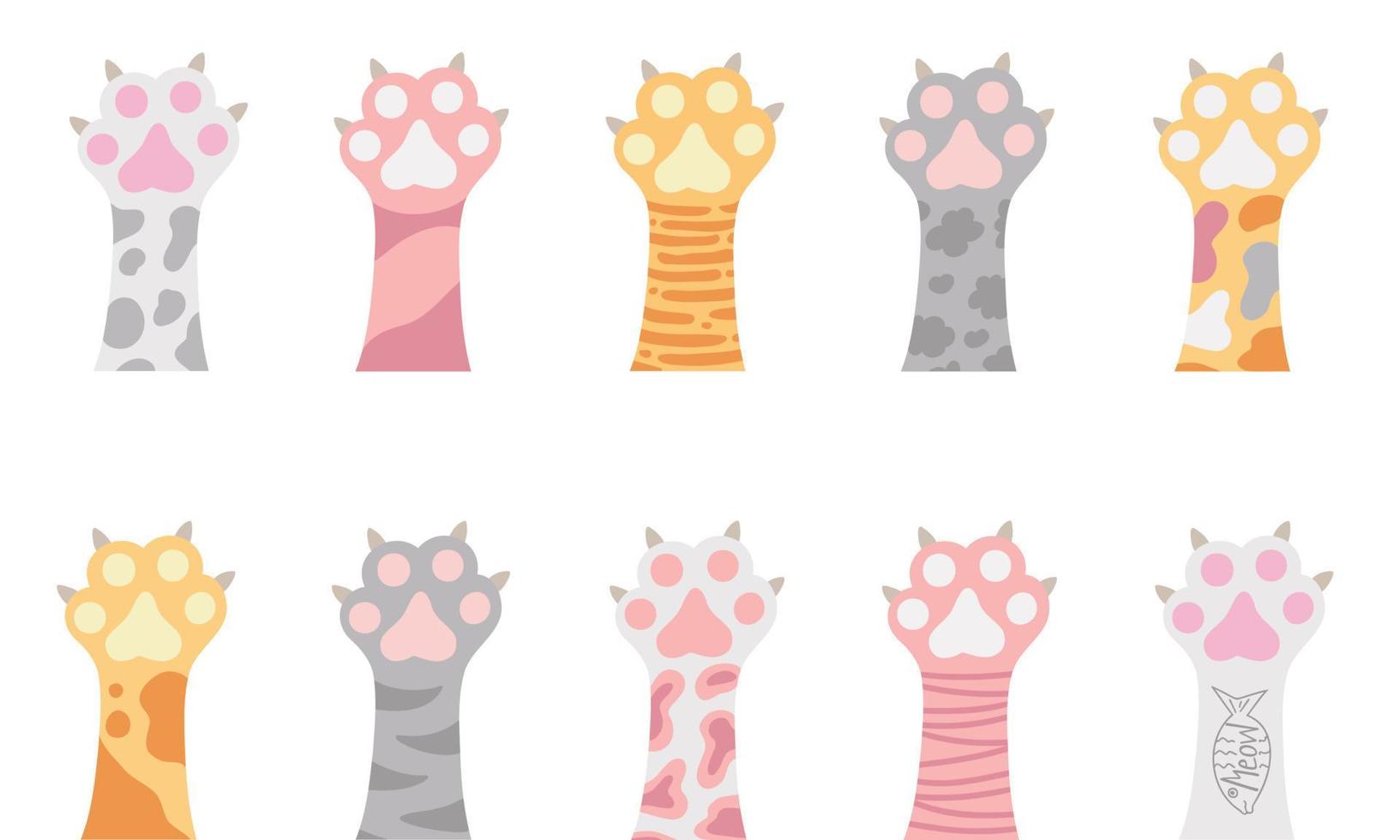 patas de gato, patas de gatito, lindo pie de gato. ilustración para impresión, fondos, cubiertas, empaques, tarjetas de felicitación, carteles, pegatinas, textiles y diseño de temporada. aislado sobre fondo blanco. vector