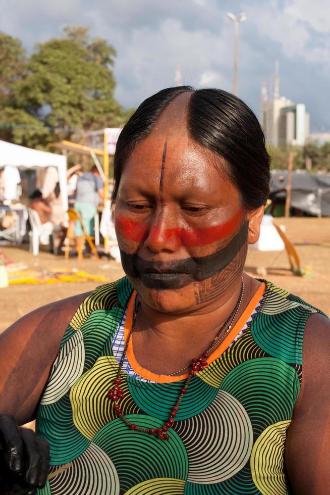 Brasilia, DF, Brazil-April 12, 2022 Indigenous Natives from all over Brazil, descend upon Brasilia, for the annual Free Land Encampment or Acampamento Terra Livre. photo