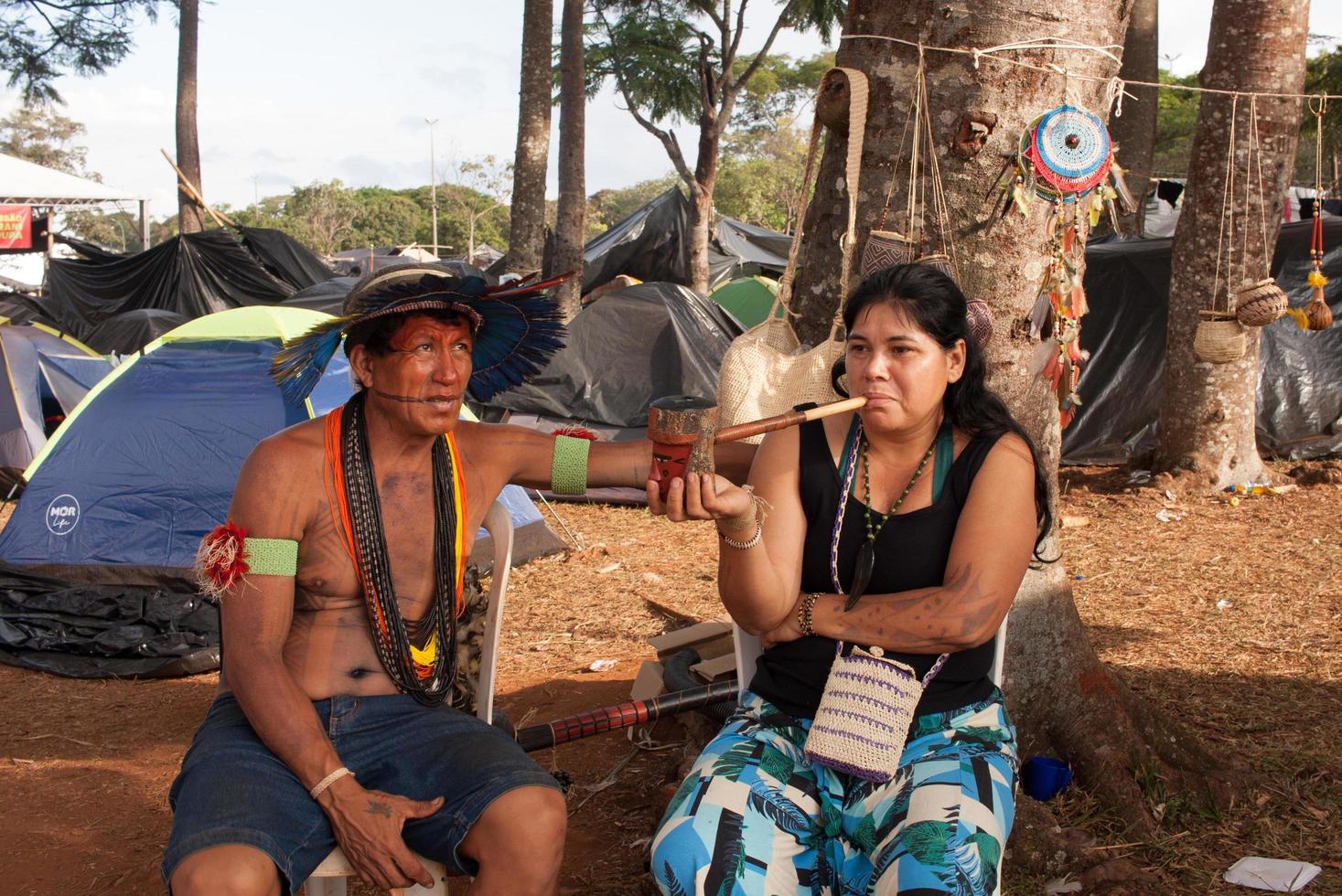 Brasilia, DF, Brazil-April 12, 2022 Indigenous Natives from all over Brazil, descend upon Brasilia, for the annual Free Land Encampment or Acampamento Terra Livre. photo