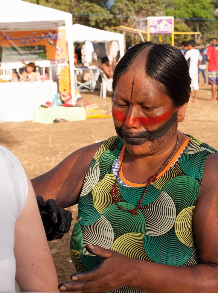 Brasilia, DF, Brazil-April 12, 2022 Indigenous Natives from all over Brazil, descend upon Brasilia, for the annual Free Land Encampment or Acampamento Terra Livre. photo