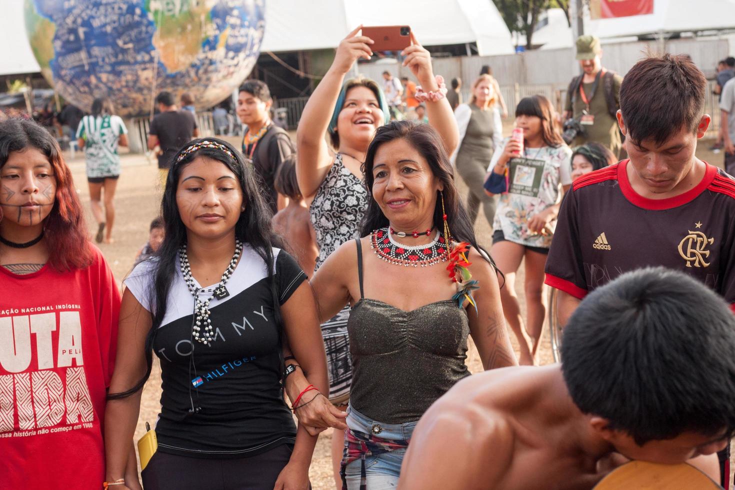 Brasilia, DF, Brazil-April 12, 2022 Indigenous Natives from all over Brazil, descend upon Brasilia, for the annual Free Land Encampment or Acampamento Terra Livre. photo