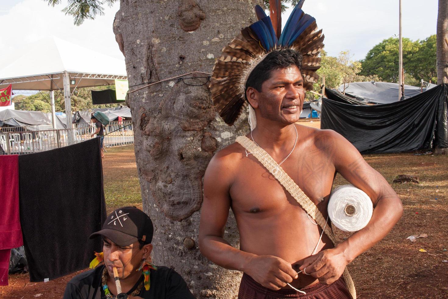 Brasilia, DF, Brazil-April 13, 2022 Indigenous Indains from all over Brazil, gather in Brasilia, for the annual Free Land Encampment or Acampamento Terra Livre. photo