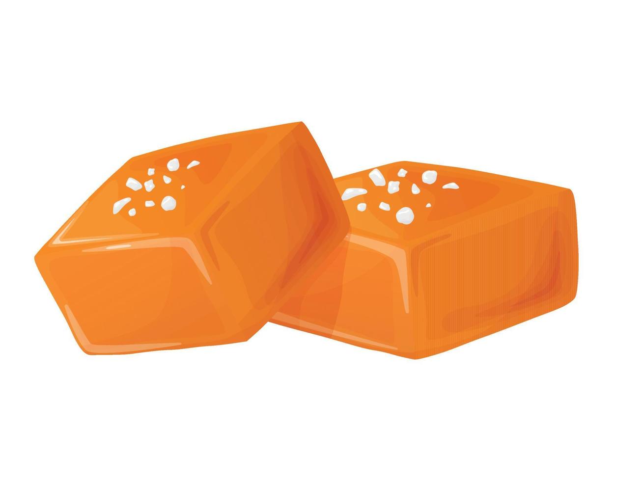 Candy salted caramel. Melted appetizing caramel cubes. vector