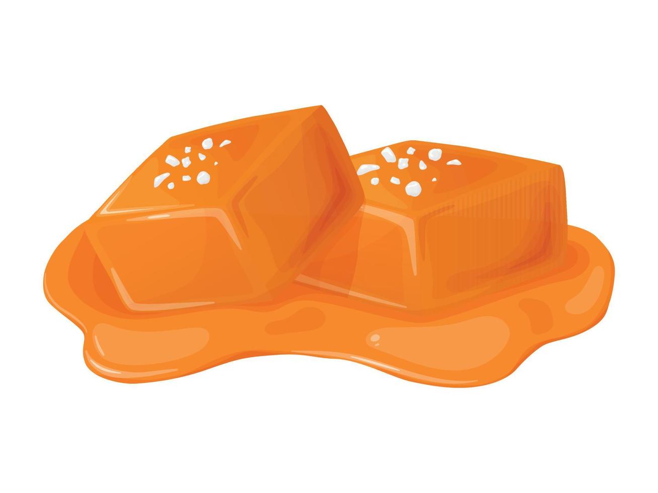 Candy salted caramel. Melted appetizing caramel cubes. vector