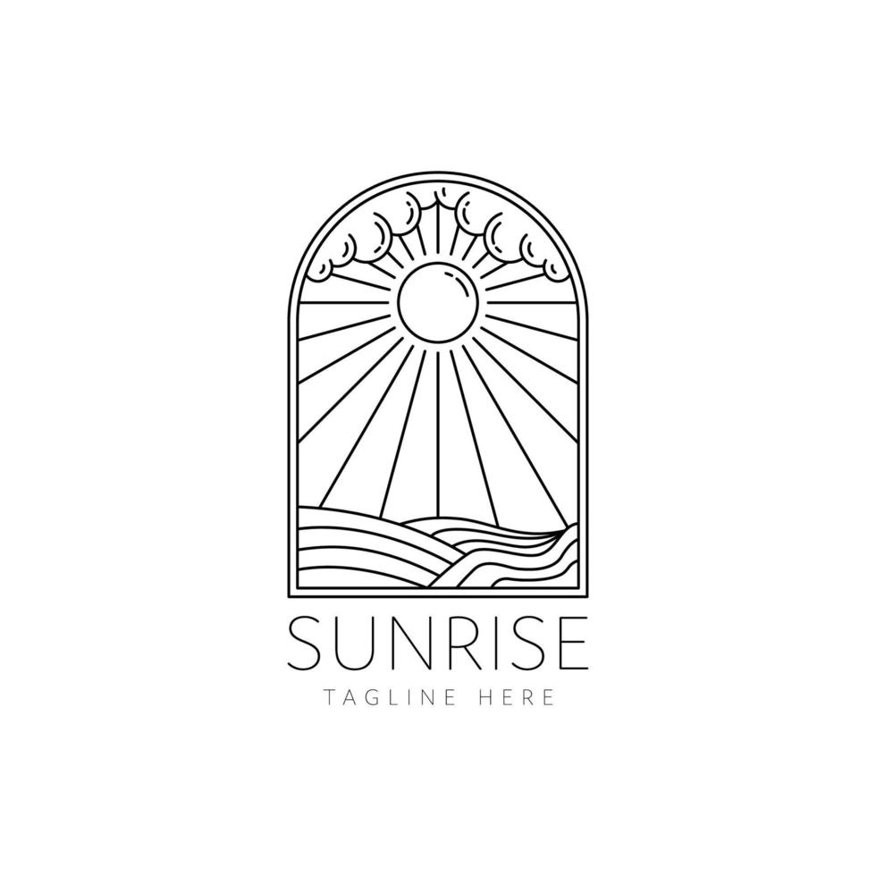 sunrise badge logo monoline style design vector illustration