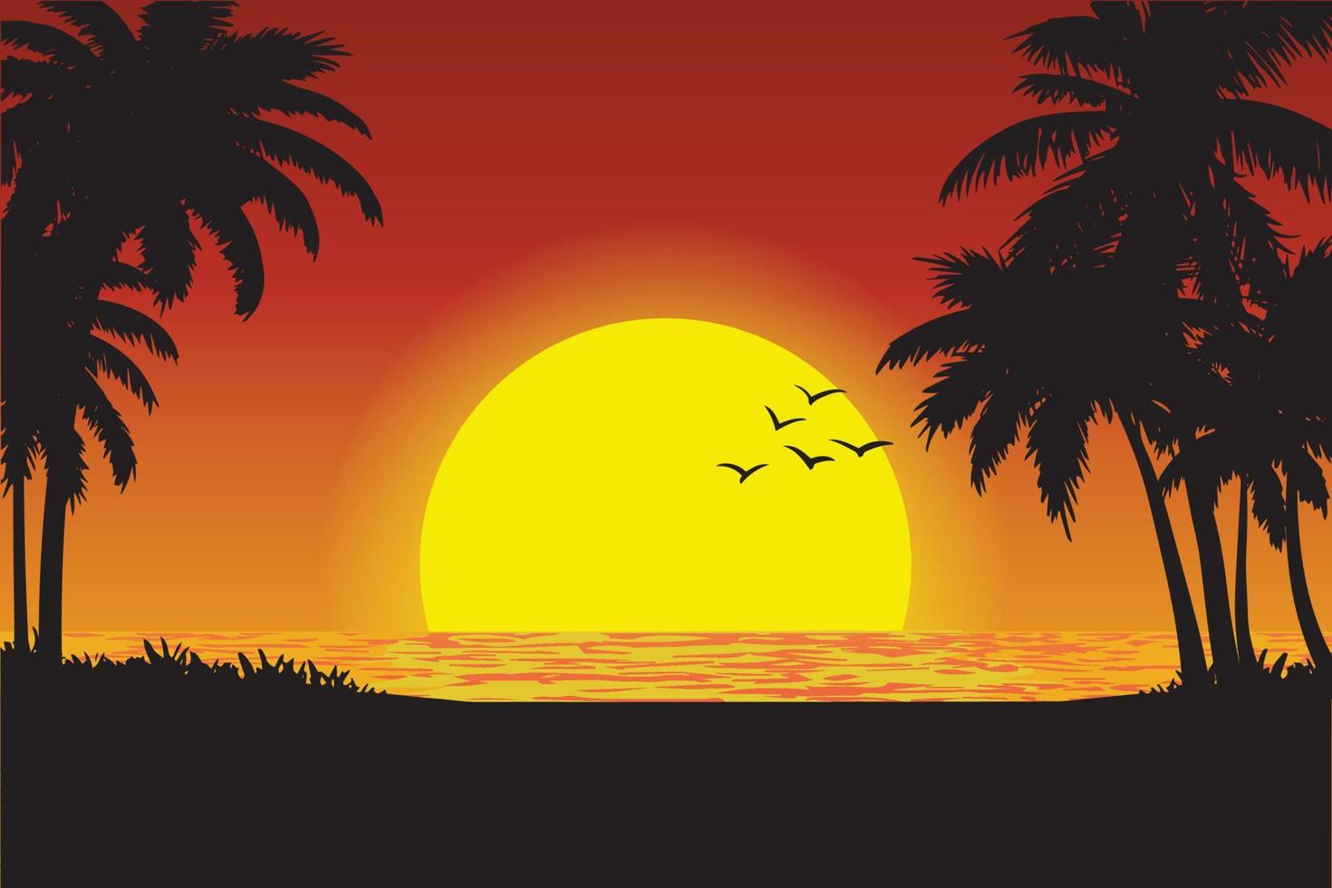 sunset view on the beach vector
