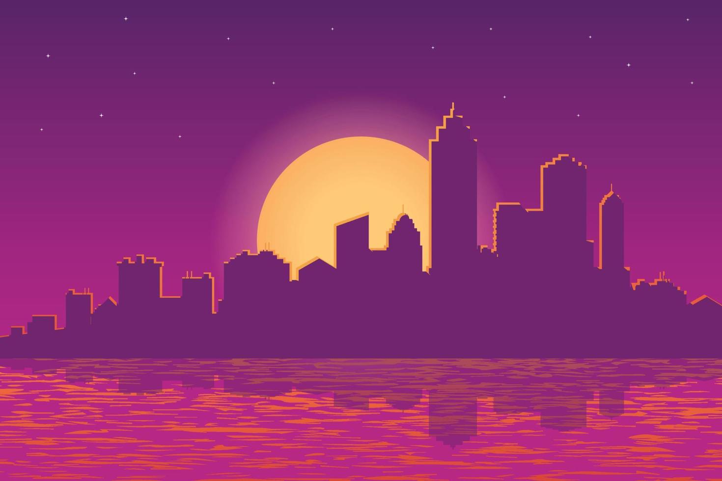 vector illustration of city scenery at sunset in the evening