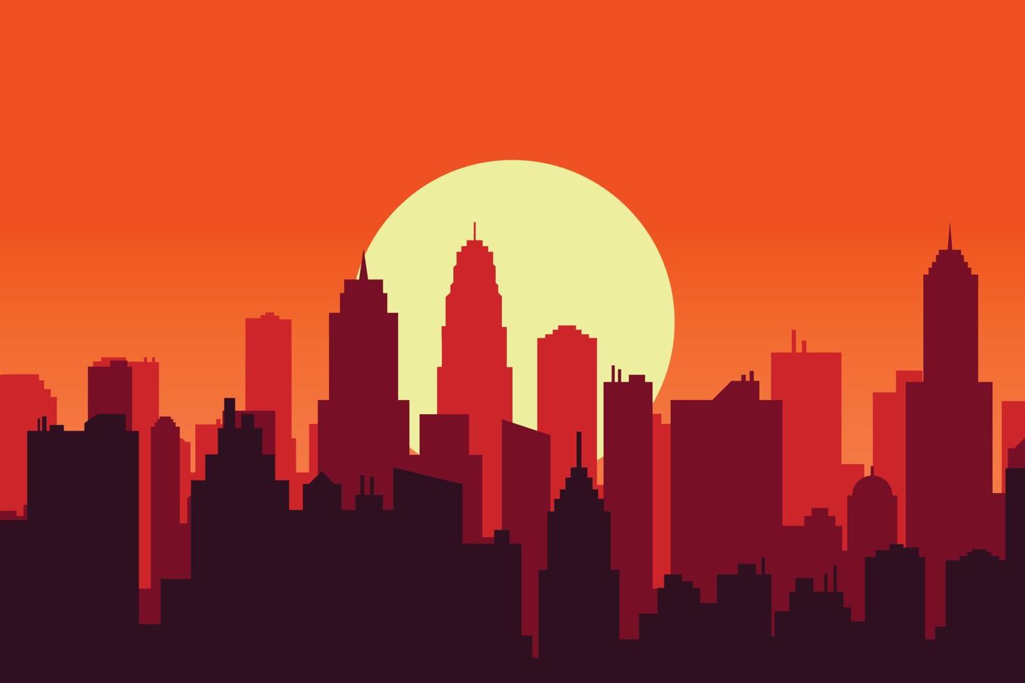 sunset in downtown area vector