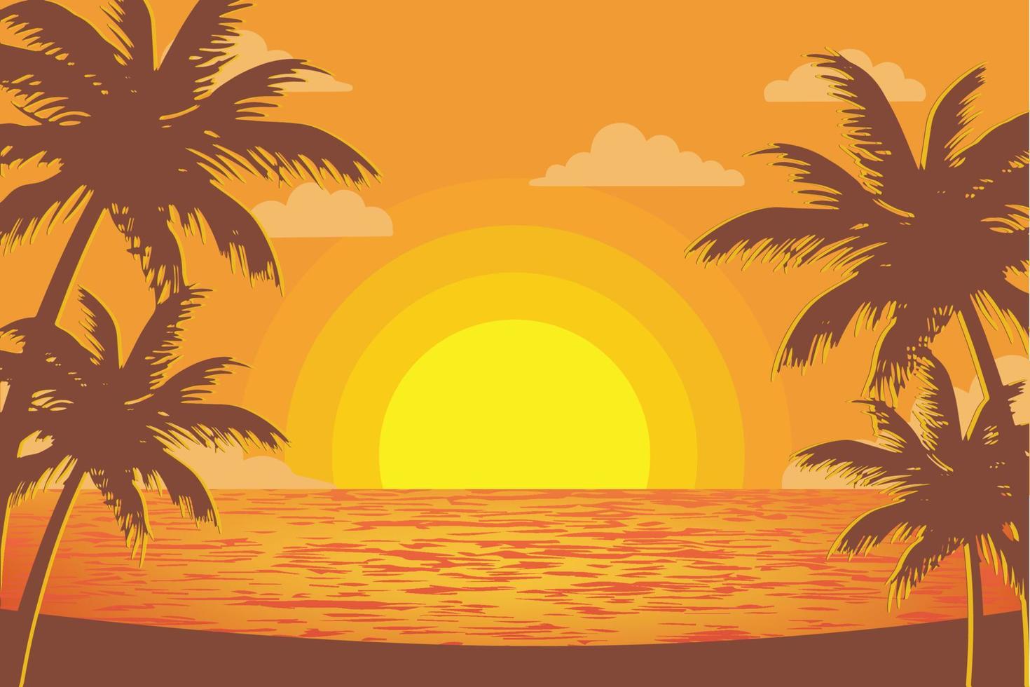 vista del atardecer en la playa tropical vector