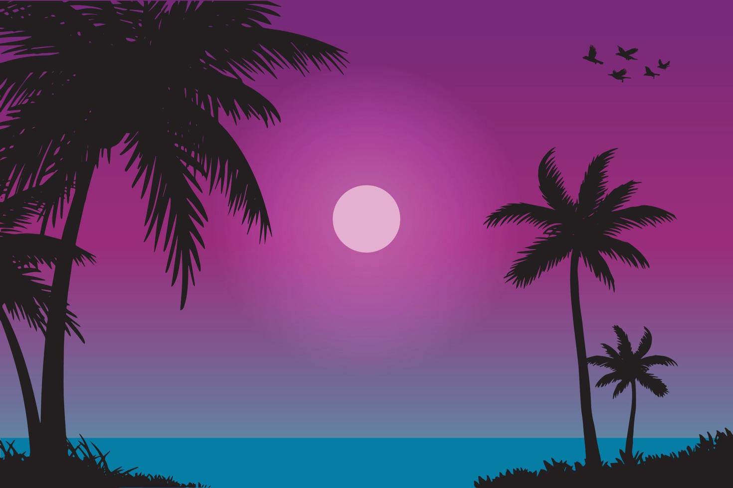 ilustración vectorial del paisaje natural de la playa tropical al atardecer vector