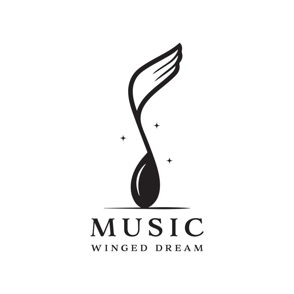 winged music notation logo isolated on white background. combination of musical notation and wings vector