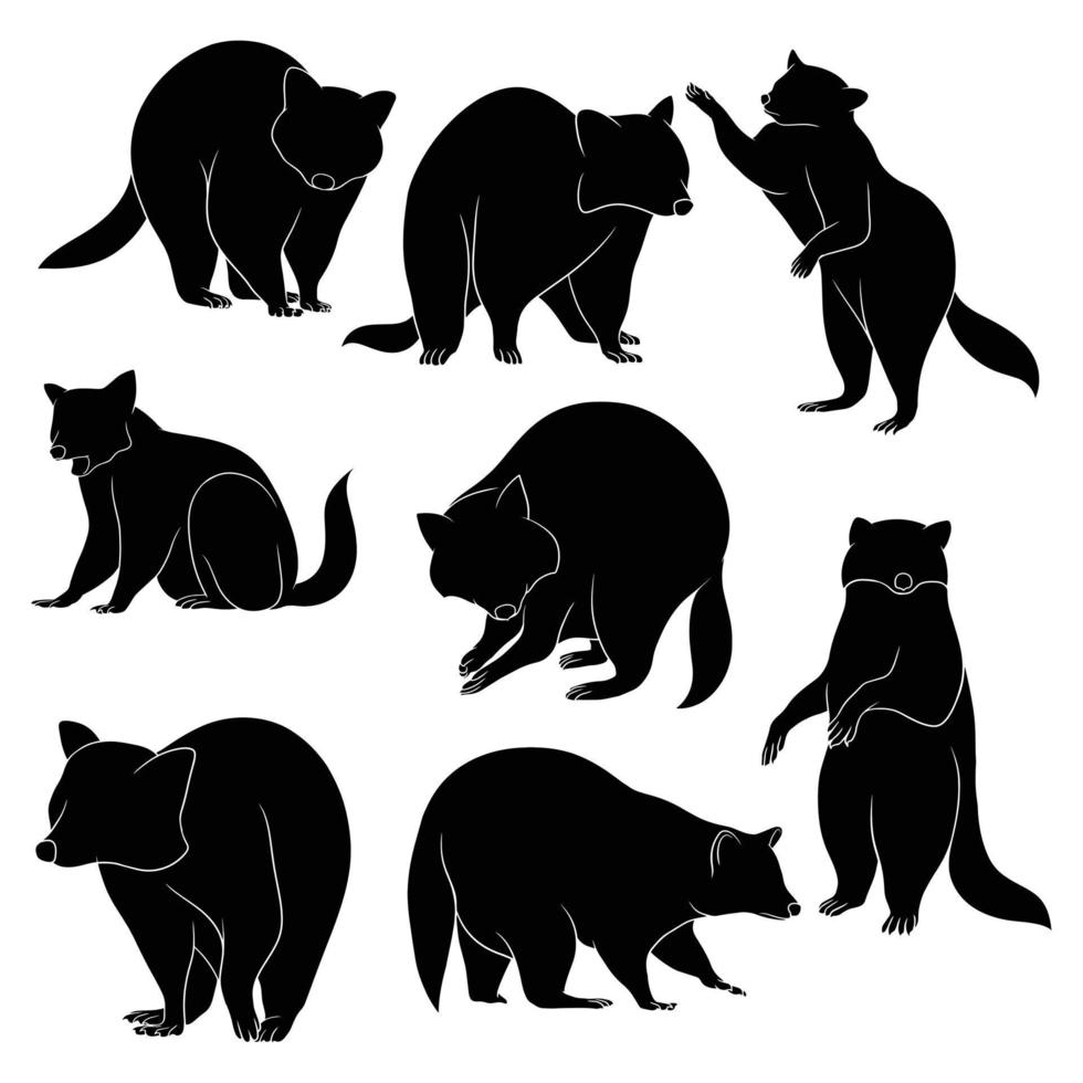 hand drawn silhouette of raccoon vector