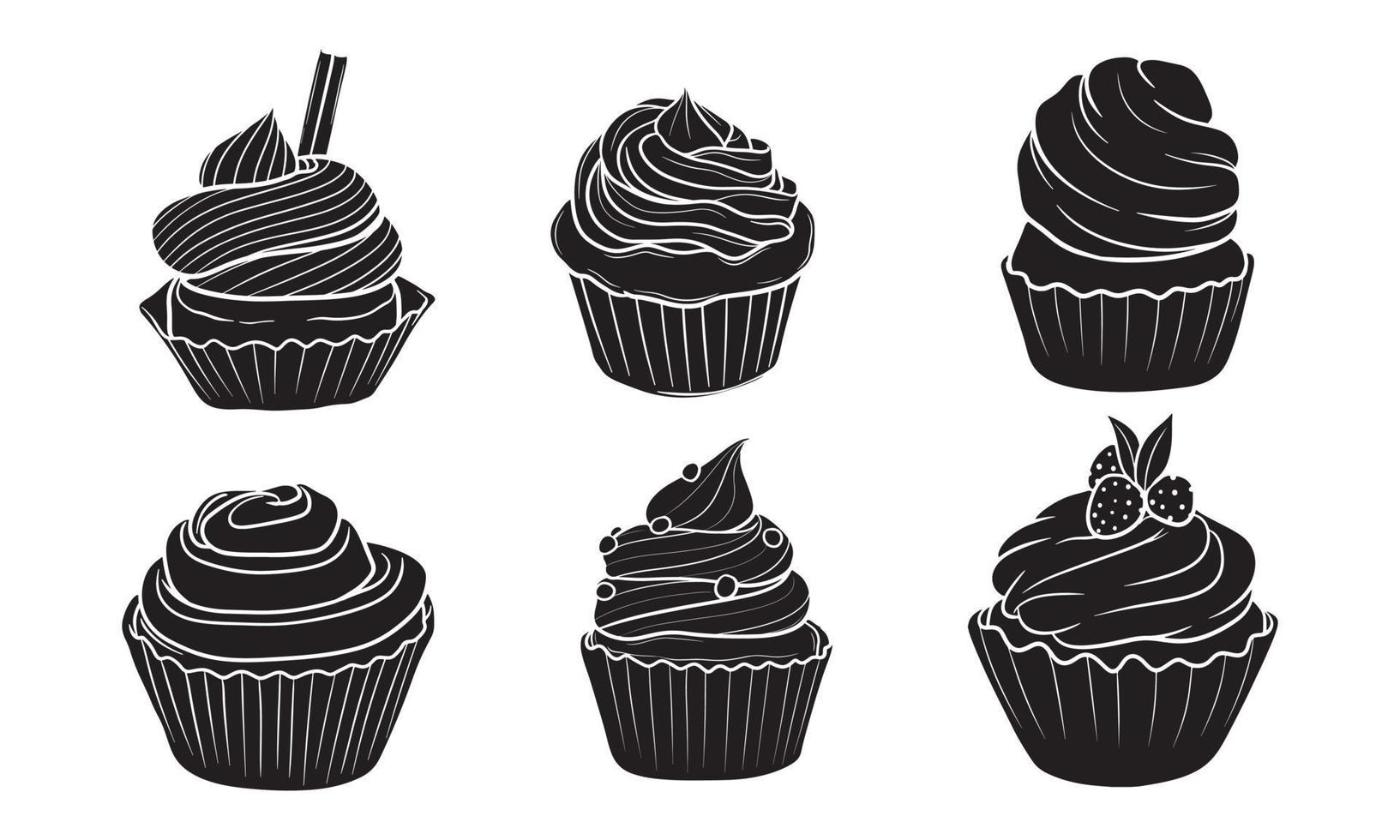 hand drawn silhouette of cupcake illustration vector