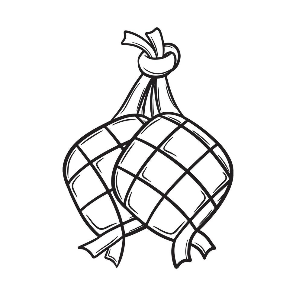 ilustración de garabato dibujado a mano ketupat tradicional vector