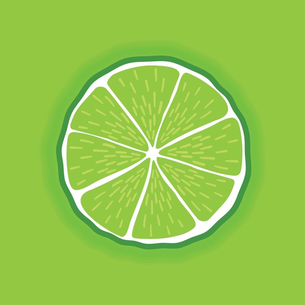 Vector fresh ripe round slice of lime fruit. Healthy food. Colorful citrus green background