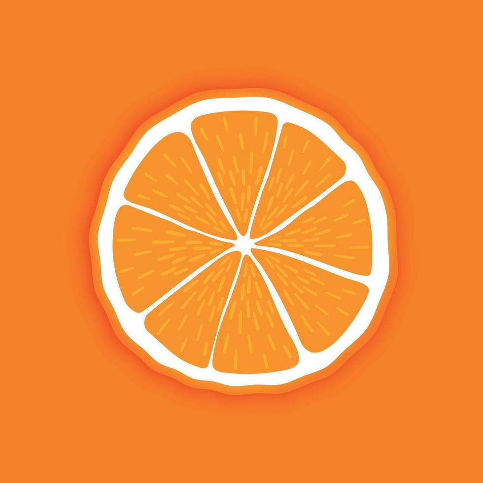 vector rebanada redonda madura fresca de fruta naranja. comida sana. colorido fondo naranja cítrico.