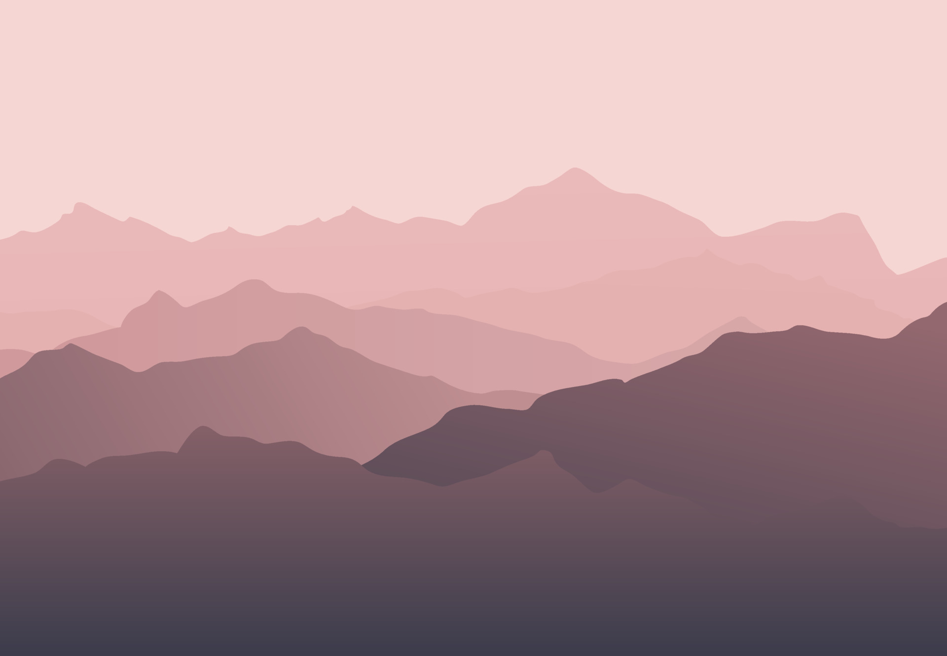 Beautiful pink mountain silhouette landscape with fog and sunrise and