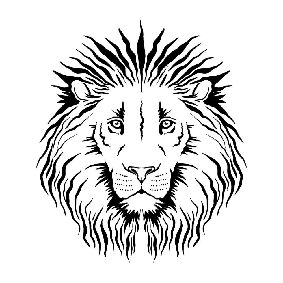 Vector hand drawn in ink lion head. Face for tattoo logos, emblems, badges, template labels and t-shirts vintage design elements. Isolated on white