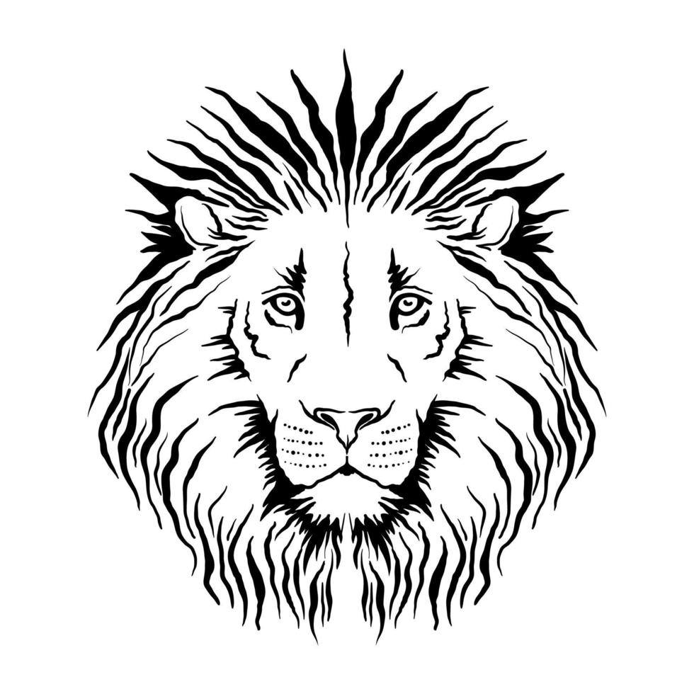 Vector hand drawn in ink lion head. Face for tattoo logos, emblems, badges, template labels and t-shirts vintage design elements. Isolated on white