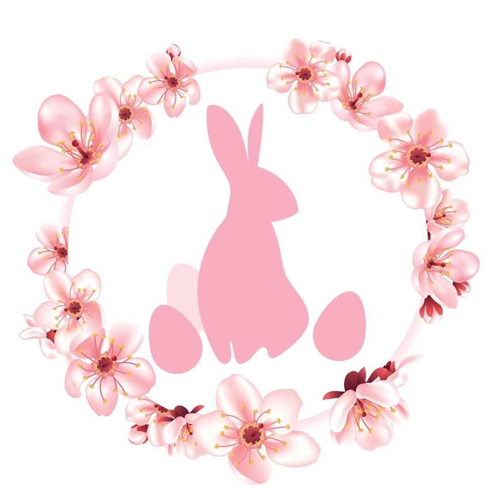 Easter holiday card, pink illustration, eggs with a beautiful bunny silhouette vector