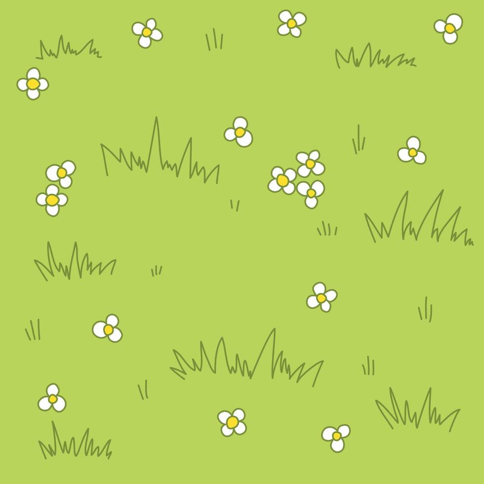 Green fresh grass, herb seamless repeat vector background. Chamomile in grass texture. Summer, spring meadow, lawn, sward illustration. Eco template, vegan, nature