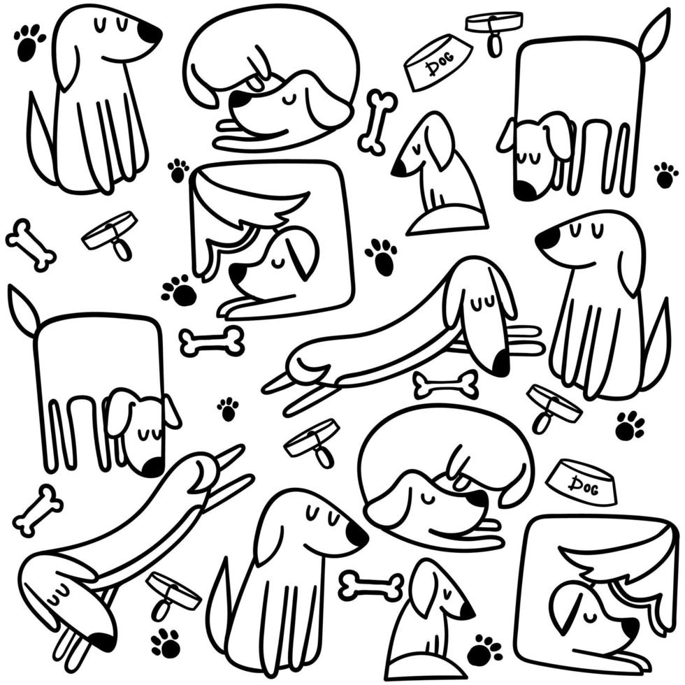 Trendy line art seamless pattern with dog for fabric design. Cute puppie sleep. Fabric pattern. White background. Seamless abstract pattern, texture print. Sketch drawing. vector