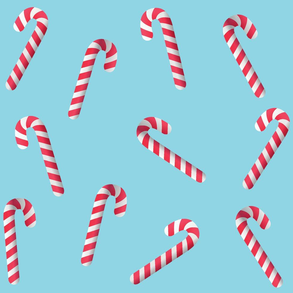 Christmas seamless pattern on cian with candy canes and caramel. Sweet lollipop for holiday. Vector blue background for wrapping paper, fabric print, greeting cards design.