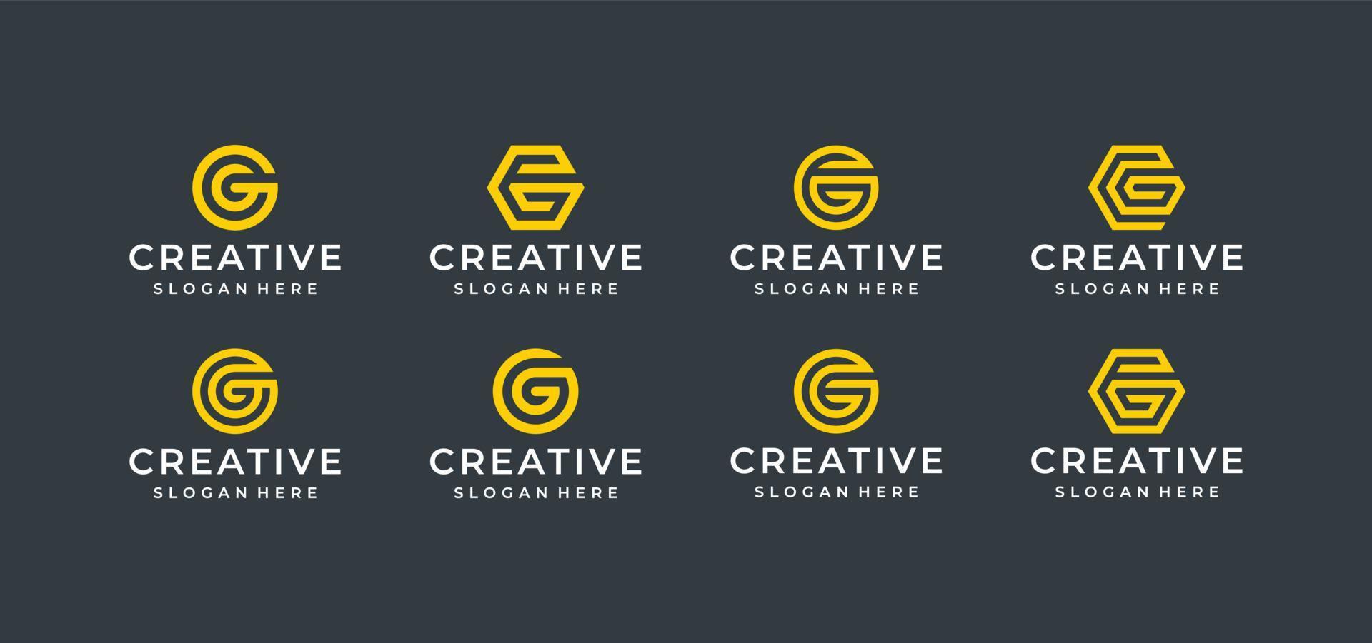 G letter logo design bundle in line art style vector