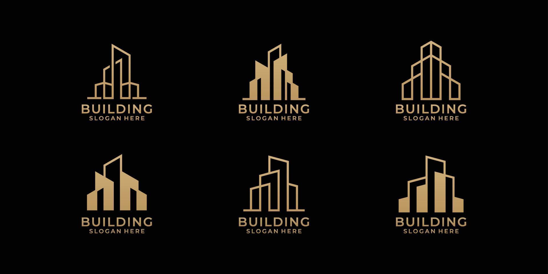 Architecture logo design bundle in line art style vector