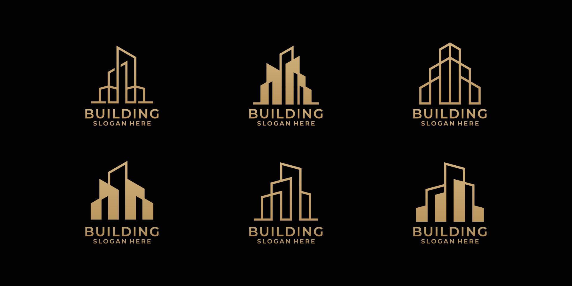 paquete de diseño de logotipo de arquitectura en estilo de arte lineal vector