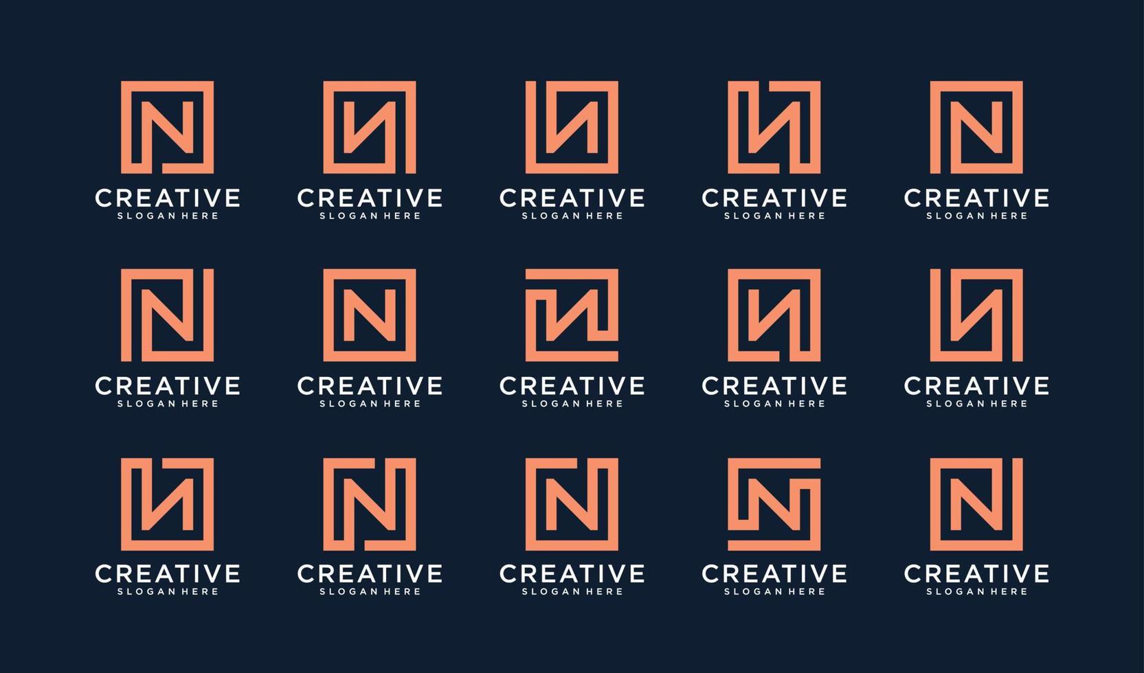 conjunto de logotipo de letra n en estilo cuadrado vector