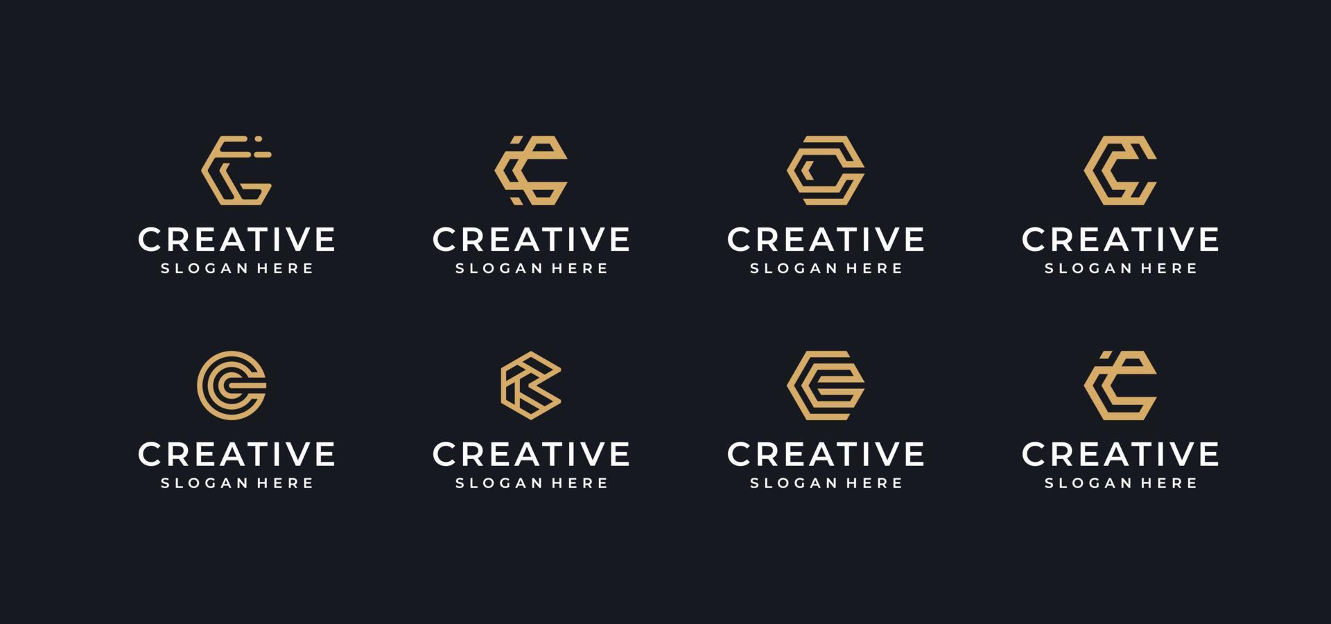 C letter logo design bundle in line art style vector