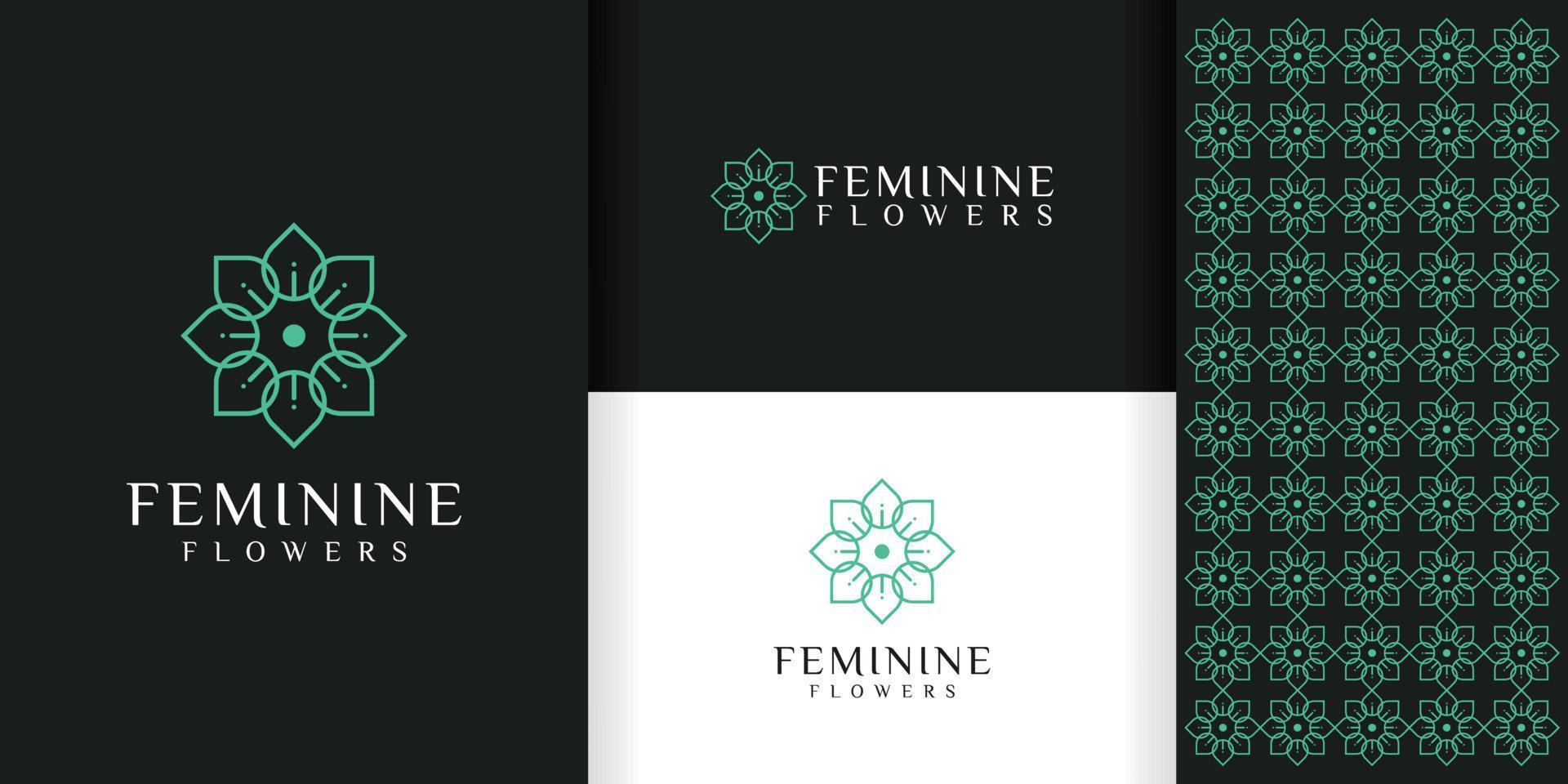logotipo de flor creativa femenina y diseño gráfico vectorial de ilustración de patrón vector