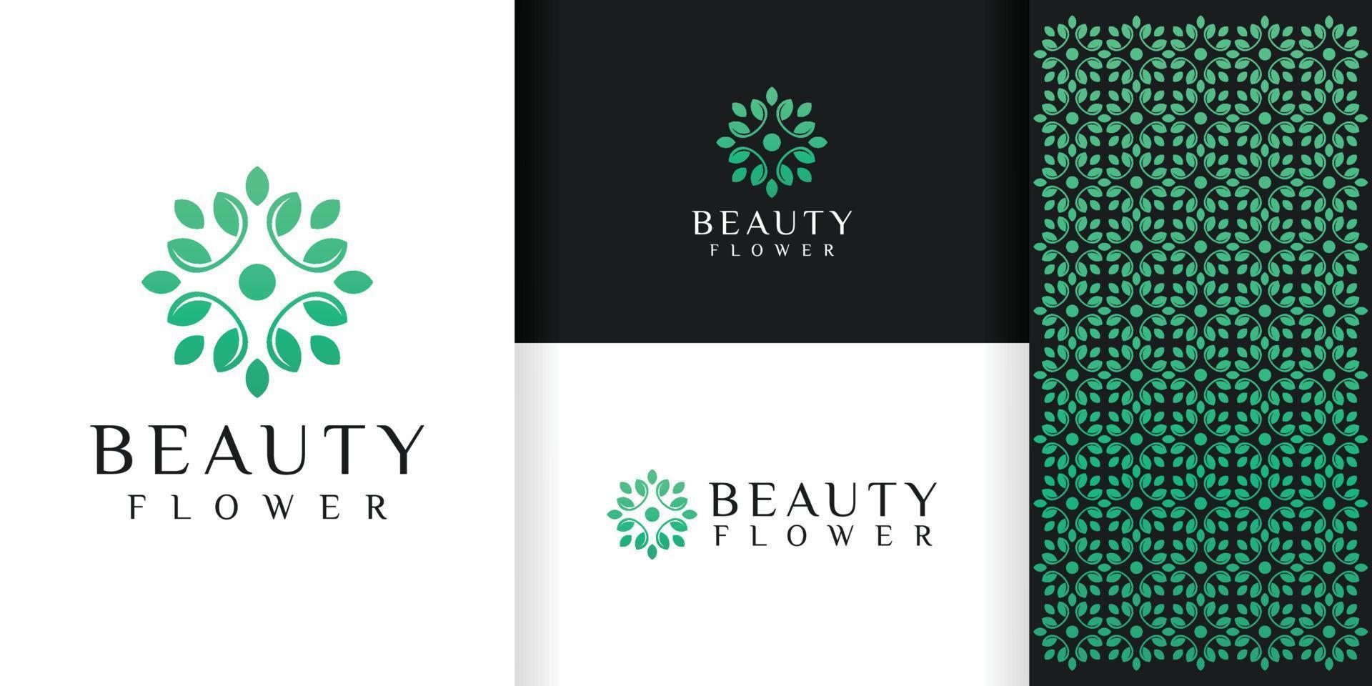 Inspirational Feminine Line Leaf Flower Logo and Pattern set vector